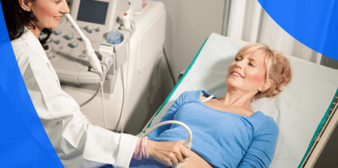 Patient undergoing an ultrasound with technician