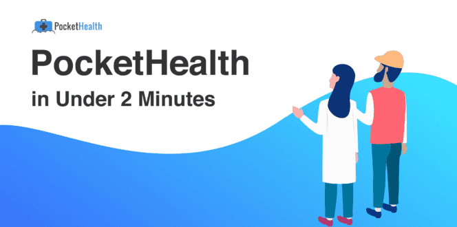 man and woman looking at pockethealth logo